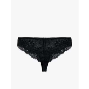 Kadın İç Giyim Rahat Kalıp Dantelli Brazilian Külot - KOTON - 6WLK30057MK - SİYAH - M