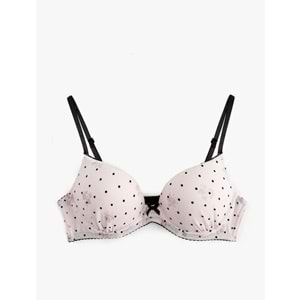 Kadın İç Giyim Fiyonklu Puantiyeli Ekstra Dolgulu Maximizer Sütyen - KOTON - 6WLK10110MK - PEMBE DESENLİ - 75A