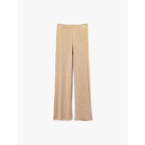 Kadın Giyim Slim Fit Uzun Kollu Yuvarlak Kayık Yaka Simli Tişört - KOTON - 6WAK40006EK - BEJ - M