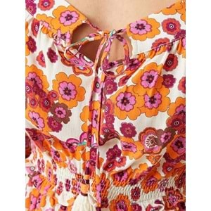 Kadın Giyim Elbise Omzu Açık Mini Gipe Detaylı 2SAK80268EW Turuncu Desen