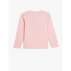 Kız Çocuk Tişört Uzun Kollu Bisiklet Yaka Yıldız Baskılı Simli Pamuklu - KOTON - 4WKG10136AK - PEMBE - 9-10 YAŞ