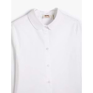 Kız Çocuk Poplin Gömlek Basic Bebe Yaka Pamuklu - KOTON - 4WKG60027AW - KIRIK BEYAZ - 7-8 YAŞ
