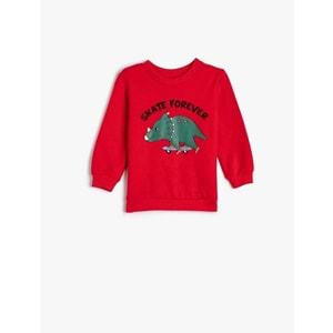 Erkek Bebek Dinozorlu Sweatshirt Uzun Kollu Şardonlu Pamuklu- KOTON - 4WMB10029TK - KIRMIZI - 9-12 AY