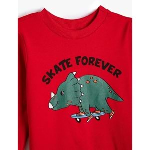 Erkek Bebek Dinozorlu Sweatshirt Uzun Kollu Şardonlu Pamuklu- KOTON - 4WMB10029TK - KIRMIZI - 9-12 AY