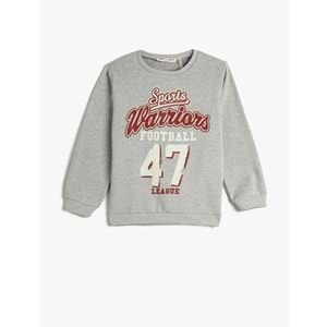 Erkek Çocuk Sweatshirt Bisiklet Yaka Uzun Kollu Baskılı Şardonlu - KOTON - 4WKB10086TK - GRİ - 7-8 YAŞ