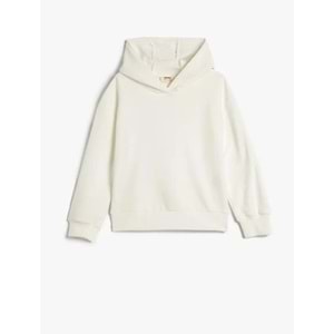 Kız Çocuk Basic Kapşonlu Sweatshirt Uzun Kollu Pamuk Karışımlı - KOTON - 4WKG10326AK - EKRU - 7-8 YAŞ