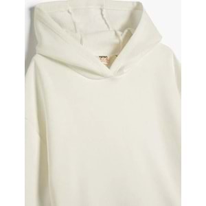 Kız Çocuk Basic Kapşonlu Sweatshirt Uzun Kollu Pamuk Karışımlı - KOTON - 4WKG10326AK - EKRU - 7-8 YAŞ