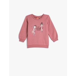 Kız Bebek Sweatshirt Balerin Baskılı Uzun Kollu Şardonlu Pamuklu Bisiklet Yaka - KOTON - 4WMG10145AK - PEMBE - 18-24 AY