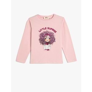 Kız Çocuk Tişört Uzun Kollu Bisiklet Yaka Baskılı Pamuklu - KOTON - 4WKG10135AK - PEMBE - 6-7 YAŞ