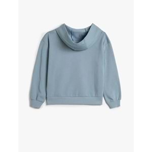 Kız Çocuk Basic Kapşonlu Sweatshirt Uzun Kollu Pamuk Karışımlı - KOTON - 4WKG10326AK - MAVİ - 5-6 YAŞ