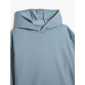 Kız Çocuk Basic Kapşonlu Sweatshirt Uzun Kollu Pamuk Karışımlı - KOTON - 4WKG10326AK - MAVİ - 5-6 YAŞ