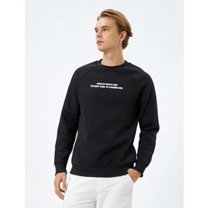 Slogan Baskılı Sweatshirt Reglan Kol Bisiklet Yaka Ribanalı 4WAM70052MK