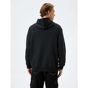 Kapşonlu Sweat Çıtçıt Düğmeli Cep Detaylı Yüksek Yaka Ribanalı - KOTON - 4WAM70047MK - SİYAH - XXL