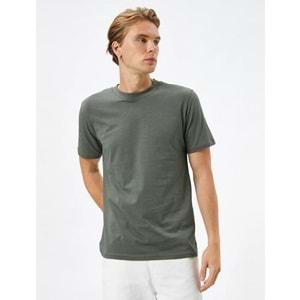 Basic Tişört Slim Fit Bisiklet Yaka Pamuklu - KOTON - 4WAM10052HK - HAKİ - XXL