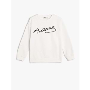 Kız Çocuk Atatürk Baskılı Sweatshirt Uzun Kollu Bisiklet Yaka 100. Yıl - KOTON - 4WKG10027AK - EKRU - 13-14 YAŞ