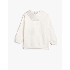 Erkek Çocuk Oversize Kapşonlu Sweatshirt Baskılı Aplike Detaylı Şardonlu - KOTON - 4WKB10011TK - EKRU - 4-5 YAŞ