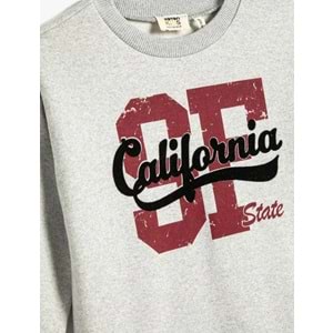Erkek Çocuk Kolej Sweatshirt Şardonlu Uzun Kollu Bisiklet Yaka - KOTON - 4WKB10178TK - GRİ - 5-6 YAŞ