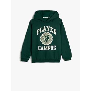 ERKEK KAPŞONLU SWEATSHIRT - KOTON - 4WKB10092TK - YEŞİL - 7-8 YAŞ