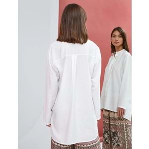 Uzun Kollu Gömlek Düğmeli Yakası Bağlama Detaylı - KOTON - 4WAK60312UW - KIRIK BEYAZ - 38