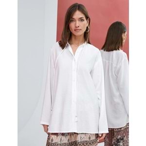 Uzun Kollu Gömlek Düğmeli Yakası Bağlama Detaylı - KOTON - 4WAK60312UW - KIRIK BEYAZ - 38