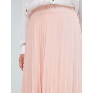 Pileli Midi Etek Şifon Asimetrik Kesim Astarlı - KOTON - 4WAK70151UW - PEMBE - 40