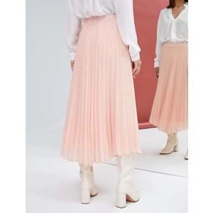 Pileli Midi Etek Şifon Asimetrik Kesim Astarlı - KOTON - 4WAK70151UW - PEMBE - 48