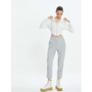 Crop Paça Basic Pantolon Beli Lastikli Cepli - KOTON - 4WAL40020IK - GRİ MELANJ - S