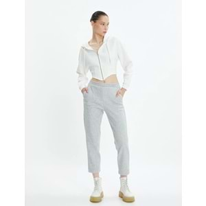 Crop Paça Basic Pantolon Beli Lastikli Cepli