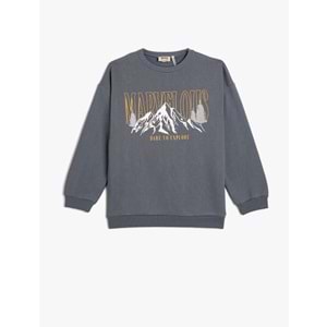 Kız Çocuk Sweatshirt Uzun Kollu Bisiklet Yaka Doğa Baskılı - KOTON - 4WKG10201AK - MAVİ - 5-6 YAŞ