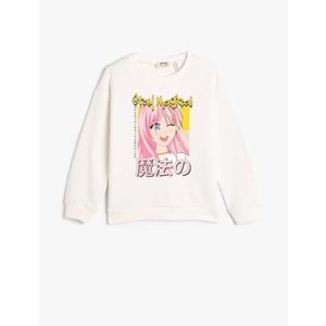 Kız Çocuk Anime Sweatshirt Uzun Kollu Bisiklet Yaka Şardonlu