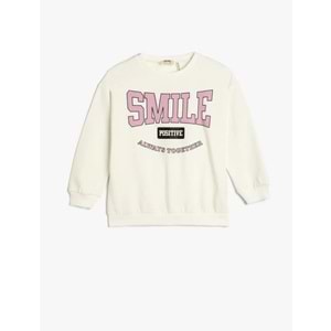 Kız Çocuk Sweatshirt Şardonlu Baskılı Uzun Kollu Bisiklet Yaka Pamuklu - KOTON - 4WKG10203AK - EKRU - 4-5 YAŞ