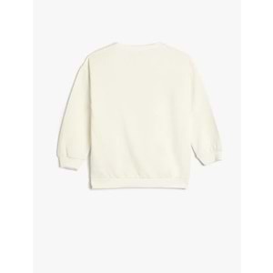 Kız Çocuk Sweatshirt Şardonlu Baskılı Uzun Kollu Bisiklet Yaka Pamuklu - KOTON - 4WKG10203AK - EKRU - 4-5 YAŞ