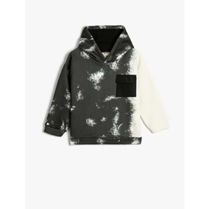 Erkek Çocuk Oversize Kapşonlu Sweatshirt Cep Detaylı Degrade Şardonlu - KOTON - 4WKB10002TK - BEYAZ DESENLİ - 5-6 YAŞ