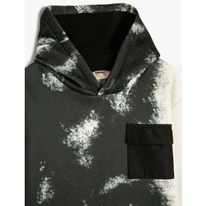 Erkek Çocuk Oversize Kapşonlu Sweatshirt Cep Detaylı Degrade Şardonlu - KOTON - 4WKB10002TK - BEYAZ DESENLİ - 5-6 YAŞ