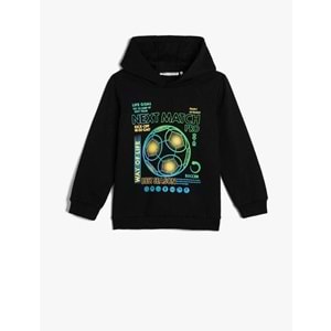 Erkek Çocuk Kapşonlu Sweatshirt Şardonlu Futbol Baskılı - KOTON - 4WKB10090TK - SİYAH - 4-5 YAŞ