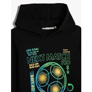 Erkek Çocuk Kapşonlu Sweatshirt Şardonlu Futbol Baskılı - KOTON - 4WKB10090TK - SİYAH - 4-5 YAŞ