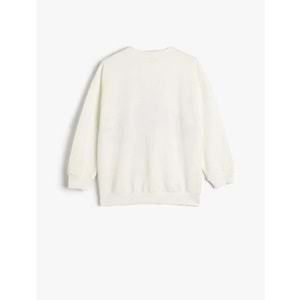 Kız Çocuk Sweatshirt Şardonlu Baskılı Bisiklet Yaka Uzun Kollu - KOTON - 4WKG10207AK - EKRU - 4-5 YAŞ