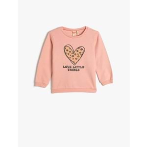 Kız Bebek Sweatshirt Şardonlu Bisiklet Yaka Baskılı Pamuklu - KOTON - 4WMG10084AK - PEMBE - 18-24 AY