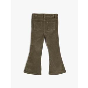 Kız Çocuk Kadife Pantolon İspanyol Paça Yırtmaç Detaylı - KOTON - 4WKG40016AW - HAKİ - 7-8 YAŞ
