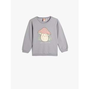 Kız Bebek Sweatshirt Şardonlu Bisiklet Yaka Baskılı Pamuklu- 4WMG10081AK