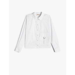 Kız Çocuk Poplin Gömlek Uzun Kollu Cep Detaylı Çıtçıt Kapamalı Pamuklu - KOTON - 4WKG60041AW - BEYAZ - 5-6 YAŞ