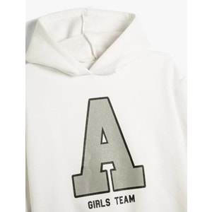 Kız Çocuk Kapşonlu Sweatshirt Sim Baskı Detaylı Uzun Kollu Şardonlu - KOTON - 4WKG10232AK - EKRU - 11-12 YAŞ