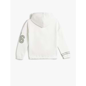 Kız Çocuk Kapşonlu Sweatshirt Sim Baskı Detaylı Uzun Kollu Şardonlu - KOTON - 4WKG10232AK - EKRU - 11-12 YAŞ