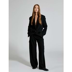 Palazzo Pantolon Kumaş Pile Detaylı Yüksek Bel - KOTON - 4WAK40063PW - SİYAH - 40