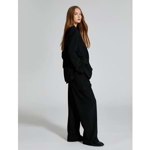 Palazzo Pantolon Kumaş Pile Detaylı Yüksek Bel - KOTON - 4WAK40063PW - SİYAH - 40