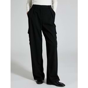 Palazzo Pantolon Kumaş Pile Detaylı Yüksek Bel - KOTON - 4WAK40063PW - SİYAH - 40