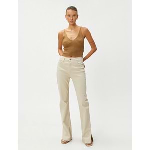 Crop Triko Atlet Askılı V Yaka - KOTON - 4WAK30004HT - DEVE TÜYÜ - XL