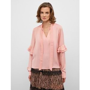Melis Ağazat X Koton - Fular Yaka Viskon Bluz - KOTON - 4WAK60028EW - PEMBE - 36
