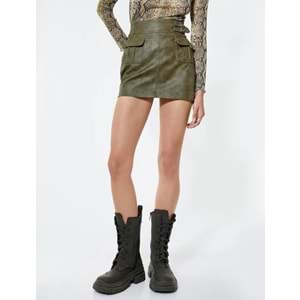 Deri Görünümlü Etek Mini Kemer Detaylı Kargo Cepli - KOTON - 4WAK70022EW - HAKİ - 42