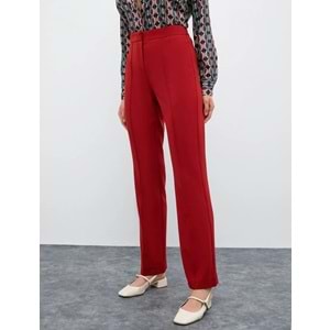 Melis Ağazat X Koton - Yüksek Bel Nervürlü Kumaş Pantolon - KOTON - 4WAK40137PW - BORDO - 38